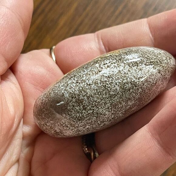 Ocean Jasper palm stone crystal natural white green speckled orbs dots yellow - Picture 10 of 10